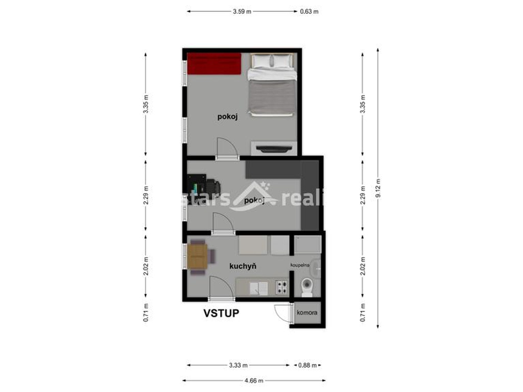 Prodej bytu 2+1, 30 m2, OV, Praha 1, ul. Smetanovo nábřeží
