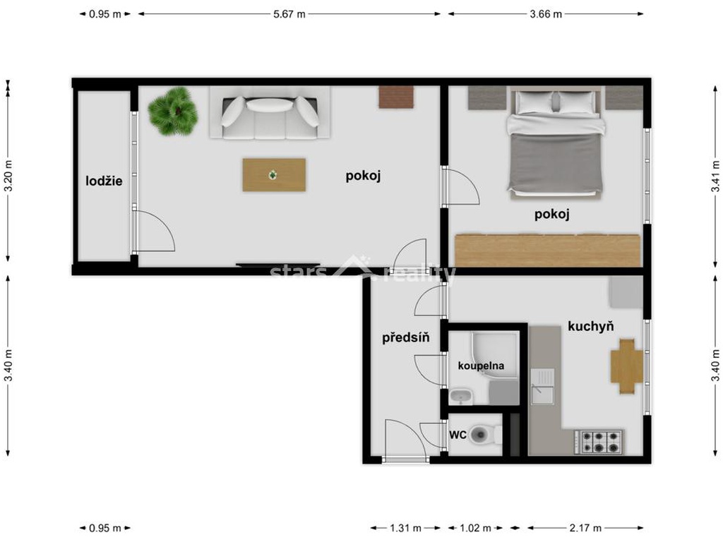 Prodej bytu 2+1/L, 48m2 + 3 m2 Lodžie ul. Předmostí Kralupy n.Vlt.