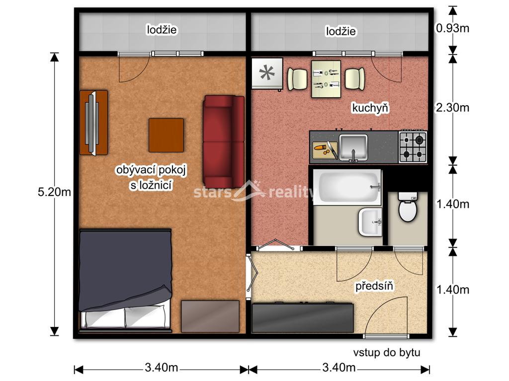 Prodej bytu 1+1/L o výměře 41 m² Slaný ul.Wilsonova